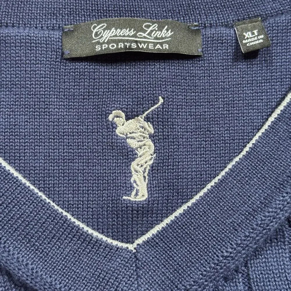 Golf Sweater Vest Mens XLT Tall Blue Cable Knit V-Neck Preppy Golf Country Club